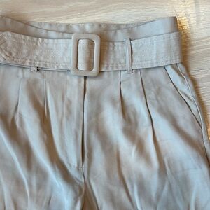 Esqualo City Trouser with Cinched Waist in Tan with detachable belt